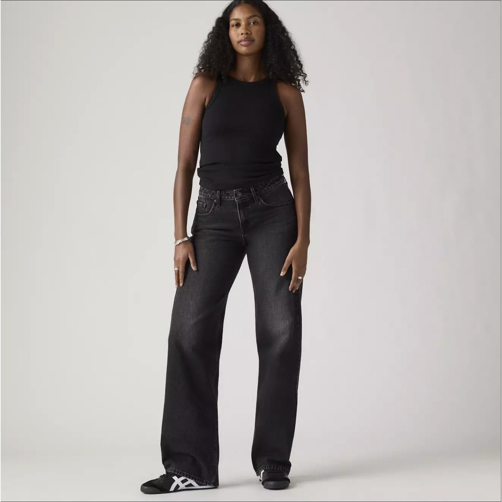 Levis Premium Low Loose Wide Leg Jeans Tech Storm Black 27x32 Women Grunge Indie